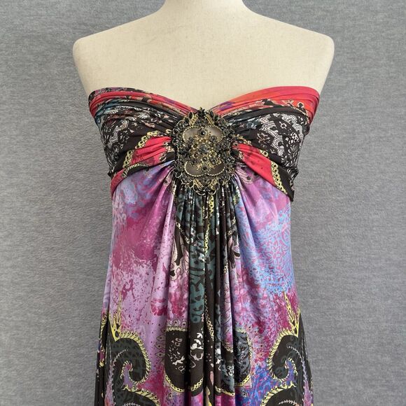 Boston Proper Boho Goddess Strapless Maxi Dress Size M Hippie Medallion Beading - Picture 4 of 14